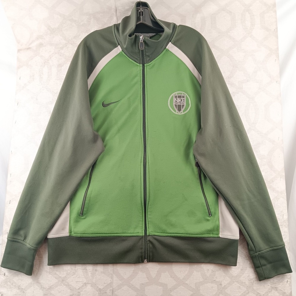 Nike Athletics Track Jacket Mens XXL Green Full Zip Embroidered Swoosh Logo Coat
